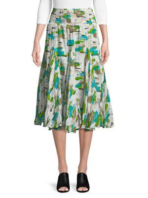 Context Pleated Brushstroke Collage Midi Skirt