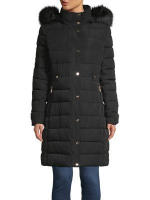 Ivanka Trump Faux Fur Trim Quilted Walker Coat