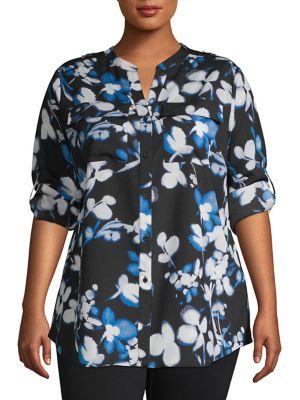 Calvin Klein Plus Printed Roll-tab Floral Top