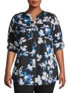 Calvin Klein Plus Printed Roll-tab Floral Top