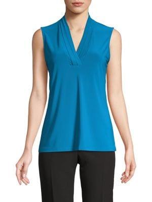 Anne Klein Sleeveless Pleated V-neck Blouse