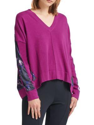 Donna Karan Printed V-neck Sweatshirt