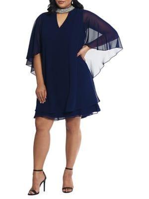 Xscape Plus Embellished Choker Cocktail Dress
