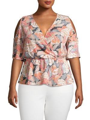 Quiz Curve Plus Cold-shoulder Printed Top