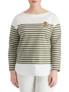 Lauren Ralph Lauren Plus Striped Layered Cotton Sweater