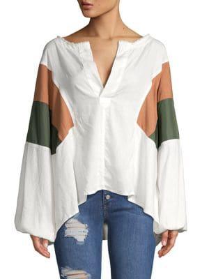Free People Beating Heart Splitneck Puff-sleeve Top