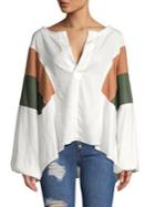 Free People Beating Heart Splitneck Puff-sleeve Top