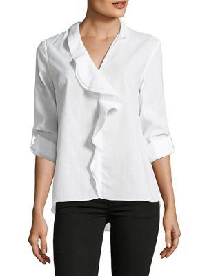 Elie Tahari Adreena Asymmetrical Ruffle Silk Blouse