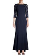 Vince Camuto Three-quarter Raglan-sleeve Sequin Gown
