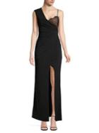 Bcbgmaxazria Asymmetric Ruched Lace Gown