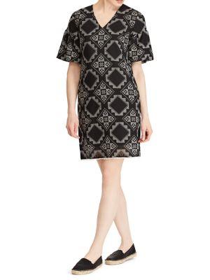 Lauren Ralph Lauren Petite Geometric-print Crinkled Dress