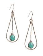 Lucky Brand Silvertone Metal And Turquoise Stone Drop Earrings