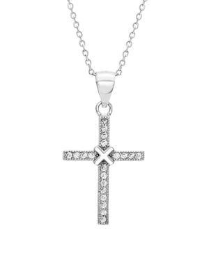 Lord & Taylor 925 Sterling Silver & Crystal X Cross Pendant Necklace