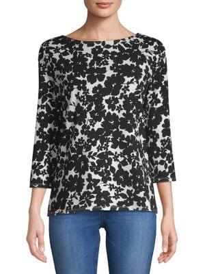 Imnyc Isaac Mizrahi Three-quarter Floral Stripe Tee