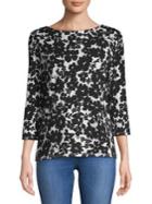 Imnyc Isaac Mizrahi Three-quarter Floral Stripe Tee