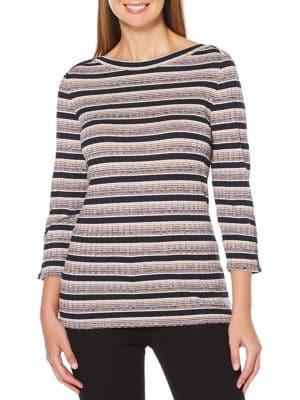 Rafaella Striped Three-quarter Sleeve Sweater