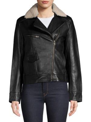 Cole Haan Signature Bonded Faux Shearling Leather Moto Jacket