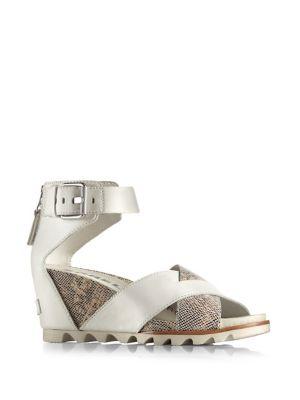 Sorel Joanie Textured Strap Leather Wedge Sandals