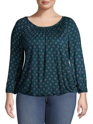 Michael Michael Kors Plus Plus Long-sleeve Printed Top