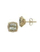 Lord & Taylor 14kt. Yellow Gold Green Amethyst And Diamond Earrings