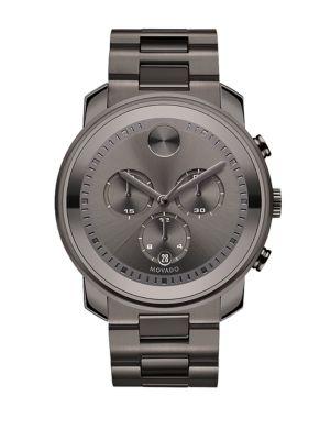 Movado Bold Gunmetal Grey Ip Stainless Steel Chronograph Bracelet Watch