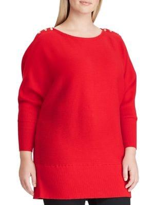 Lauren Ralph Lauren Plus Plus Ribbed Button-shoulder Sweater