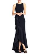 Adrianna Papell Sleeveless Long Knit Crepe Gown With Cascade Skirt Detail