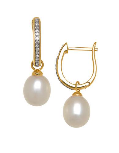 Lord & Taylor 8mm Freshwater Pearl, Diamond And 14k Yellow Gold Drop Earrings