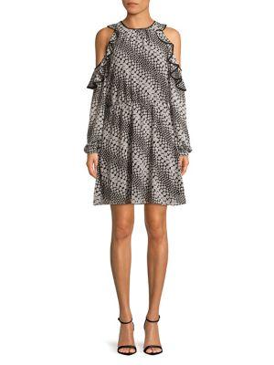 Michael Michael Kors Floral Stripe Ruffled Cutout A-line Dress