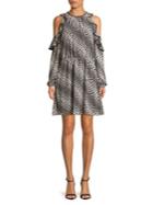 Michael Michael Kors Floral Stripe Ruffled Cutout A-line Dress