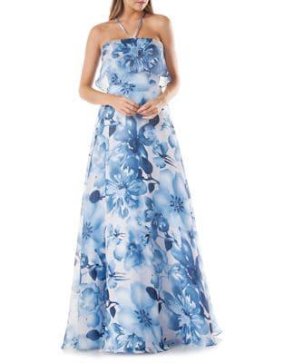Carmen Marc Valvo Floral-printed Organza Ball Gown
