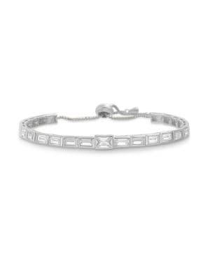 Lord & Taylor 7 Rhodium-plated 925 Sterling Silver & Cubic Zirconia Baguette Slider Bracelet