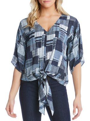 Karen Kane Patchwork-print Tie-front Top