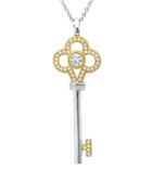 Crislu Two-tone Platinum Over Sterling Silver And Cubic Zirconia Clover Key Necklace