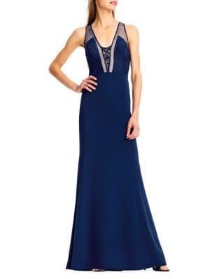 Aidan By Aidan Mattox Embroidered Lace Fit-&-flare Gown