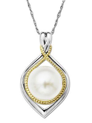Lord & Taylor Pearl Pendant In Sterling Silver With 14 Kt. Yellow Gold Accents 10 Mm