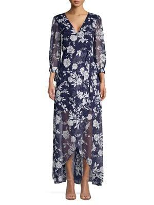 Eliza J Ruffle Faux Wrap Maxi Shift Dress