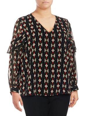 Calvin Klein Plus Printed Ruffle Blouse
