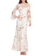 Tahari Arthur S. Levine Lace-embroidered Bell-sleve Gown