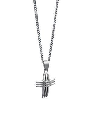 Fred Bennett Stainless Steel Triple Cross Pendant Necklace