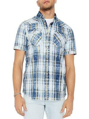 Buffalo David Bitton Faded Short Sleeve Plaid Button-down Shirt
