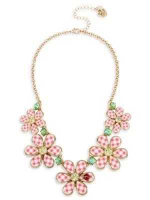 Betsey Johnson Picnic Goldtone & Crystal Gingham Flower Necklace