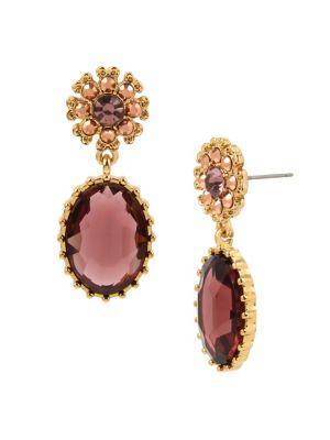 Miriam Haskell Flower Stone Drop Earrings