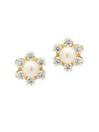 Lord & Taylor 3.75-4mm White Freshwater Pearl, Crystal And 14k Yellow Gold Stud Earrings