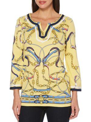 Rafaella Printed Three-quarter Sleeve Cotton Tunic