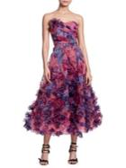 Marchesa Notte Embellished Strapless Midi Gown