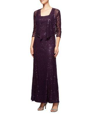 Alex Evenings Sequined Lace Evening Gown