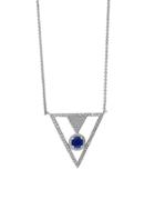 Effy Royale Bleu Tanzanite, Diamond And 14k White Gold Triangle Pendant Necklace, 0.57 Tcw