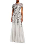 Adrianna Papell Floral Beaded Godet Gown