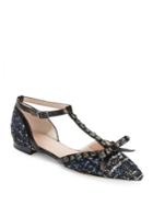 Kate Spade New York Becca Pointy-toe Rhinestone Tweed And Leather T-strap Flats